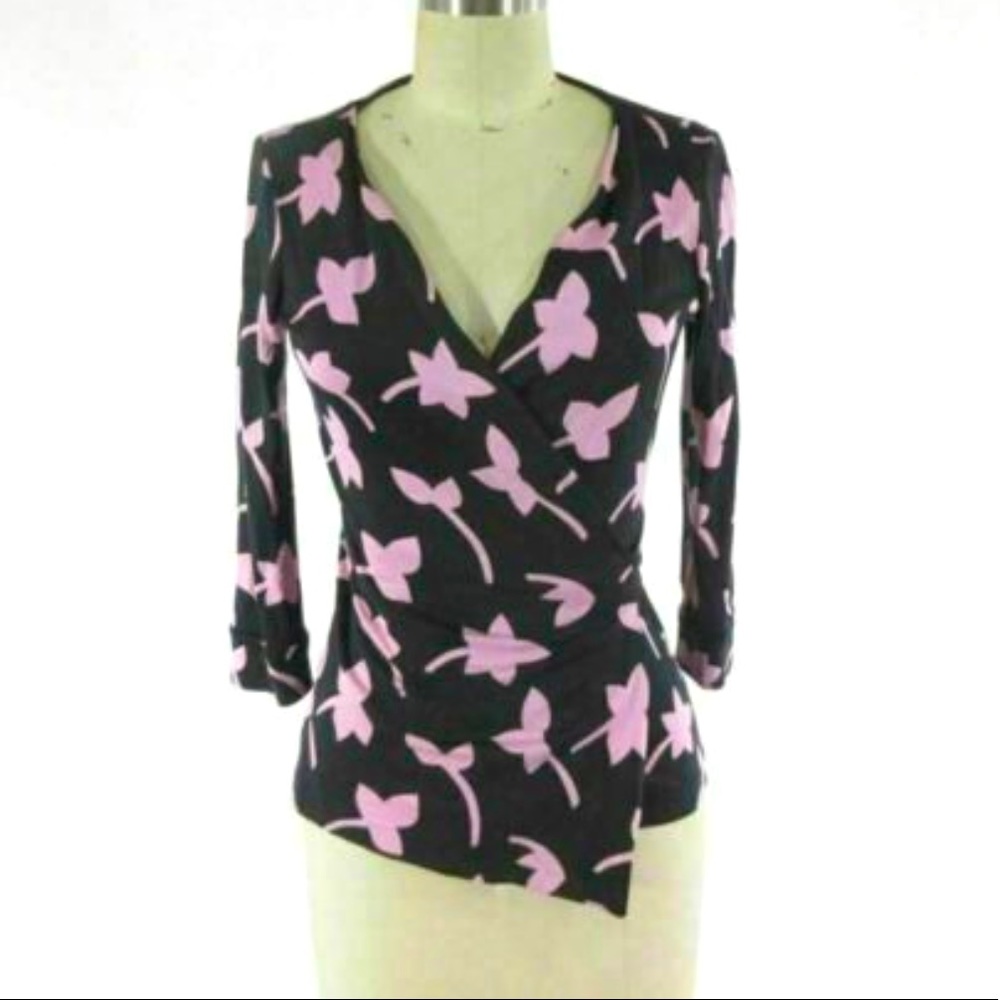 DVF Lavender Floral Silk Jill Wrap Top